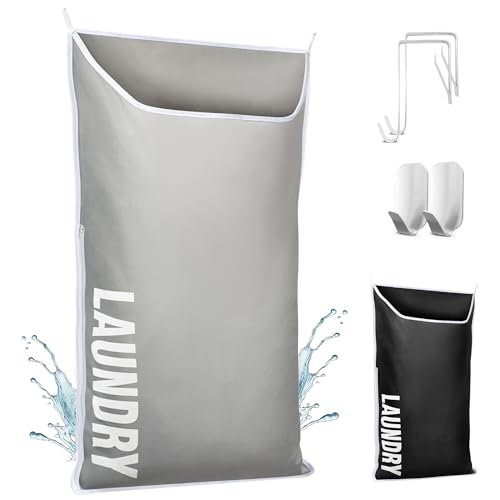 Hanging Laundry Hamper Bag XL 40x22", Space Saving over the Door Storage Bags, Behind the Door Hampers for Dirty Clothes & Wall Mounted Basket for Bathroom, Organizer for Small Room Spaces RV - color: Gray, size: 1-Pack