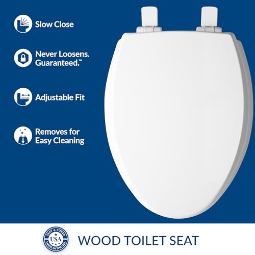 Mayfair Cassel Slow Close Toilet Seat, Easy Clean, Non Slip Premium Wood Seat, Easy Install, Made in USA, Elongated, White, 4-Pack - size: Elongated, style: 4 - Toilet Seats