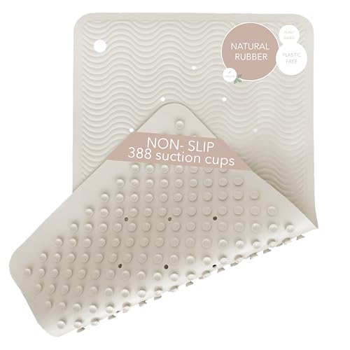 HEVEA Natural Rubber Wave Bath Mat – Long 28 × 16 in - Non-Slip Shower & Bathtub Mat with 388 Suction Cups, Plastic-Free & Biodegradable (Marble) - color: Marble, size: 15.5" x 27.6" (Wave Long)