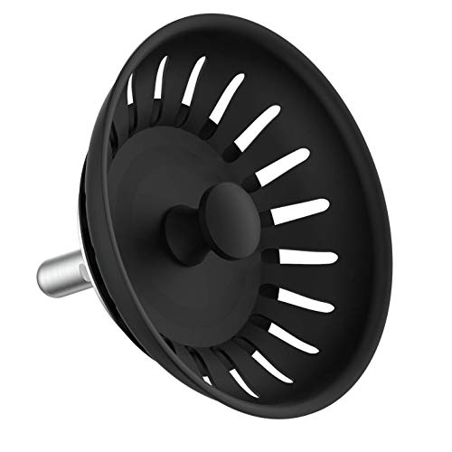 KANARY Stainless Steel Sink Strainer with Rubber Stopper(Single, Matte Black) - color: Matte Black, size: Twin