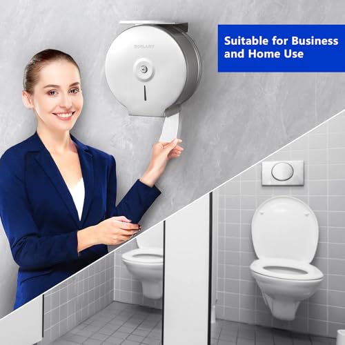 Gorlary Commercial Jumbo Toilet Paper Dispenser with Shelf, Large Capacity | Wall Mount Stainless Steel Roll Holder, 9 inch Brushed Toilet Paper Roll Holder for Bathroom Office, Silver - color: Sliver