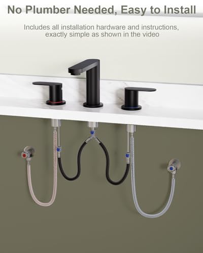 BWE 2 Pack Matte Black Bathroom Faucet 3 Hole 8 Inch Widespread | Bathroom Faucets with Pop-up Drain and Supply Lines, 360° Swivel Spout 2-Handle Bathroom Sink Faucet for Bath Vanity - color: Matte Black, 2 Pack, size: 8 Inches Widespread