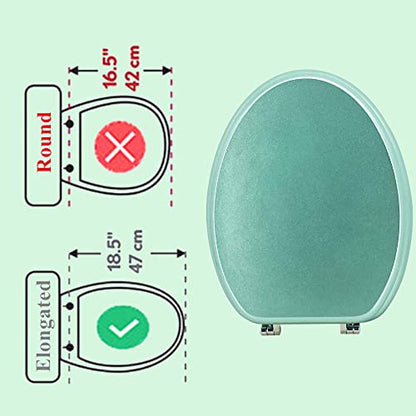 Elongated Toilet Seat Wood Toilet Seat Prevent Shifting with Zinc Alloy Hinges American Standard Size Toilet Seat Easy to Install also Easy to Clean(Elongated,Sparkling Turquoise) - color: Turquoise, size: Elongated