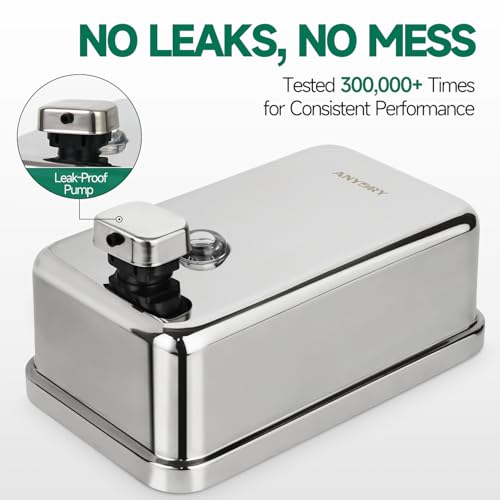 anydry Commercial Soap Dispenser Wall Mounted 37oz Brushed Stainless Steel | Liquid Hand Soap Dispenser, Ideal for Commercial Bathroom, Large Capacity, Easy Refill, Leak-Proof Pump, Stable Installation - color: Polished