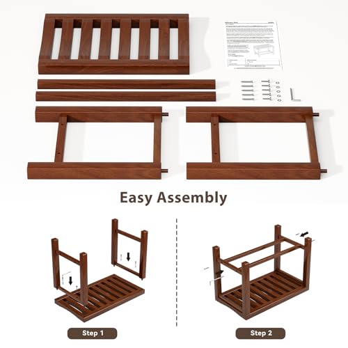 Rubber Wood Shower Bench, Non-Slip Waterproof Wooden Shower Stool for Adults & Elderly, Sturdy Bath Seat for Inside Shower or Tub – 20.08" D x 14.96" H x 6.3" W - size: 20.08"