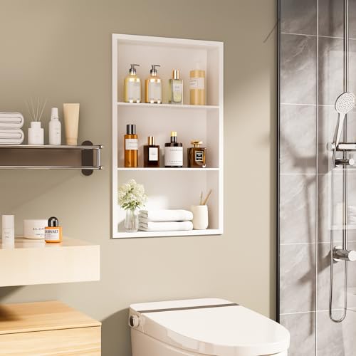 14x24 Recessed Medicine Cabinet, Bathroom Wall Cabinet, 304 Stainless Steel Recessed Wall Niche with 3-Tiers Shelves, Matte White - color: Matte White, size: 14'' x 24''