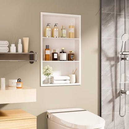 14x24 Recessed Medicine Cabinet, Bathroom Wall Cabinet, 304 Stainless Steel Recessed Wall Niche with 3-Tiers Shelves, Matte White - color: Matte White, size: 14'' x 24''