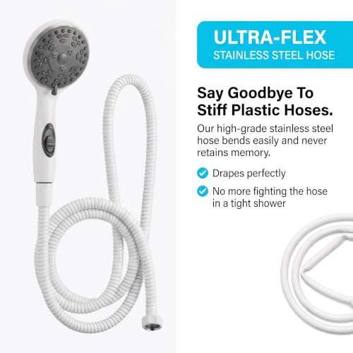 Dura Faucet DF-SA432K-WT RV Handheld Shower Wand Hose Kit (White) | Eco on/off switch pauses flow to save water in tight showers. Fits standard RV shower hoses. - color: White, size: Wand & Hose Kit