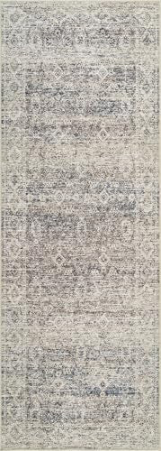 Bloom Rugs Caria Washable Non-Slip 7 ft Runner - Beige Brown/Teal Traditional Runner for Entryway, Hallway, Bathroom, and Kitchen - Exact Size: 2'6" x 7' - color: Beige Brown / Teal, size: 2'6" x 7' (Runner)