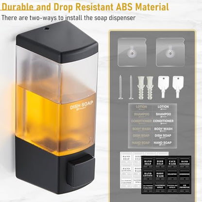 Pollock Shampoo and Conditioner Dispenser 1 Chamber * 500ML | Shower Soap Dispenser Wall Mounted, Body Wash Dispenser No Drill, Refillable Shower Dispenser for Bathroom - color: Blk-zt-53-b1