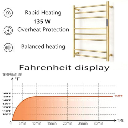 Luxury 8 Bars Heated Towel Racks for Bathroom, Wall Mounted Electric Towel Warmer Racks with Timer & Temperature Control, Plug-in/Hardwired Heated Towel Drying Rack (Brushed Gold, 8 Bars) - color: Brushed Gold, size: 8 Bars