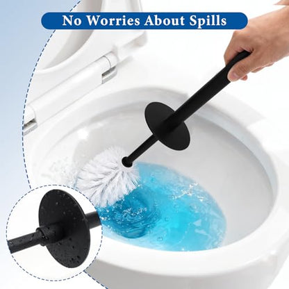 Topsky Toilet Brush,2 Pack Compact Toilet Brush & Holder Set,Plastic Round Barrel Loo Brush with 2 Replacement Toilet Brush Head,Durable for Bathroom Toilet,Black - color: Black