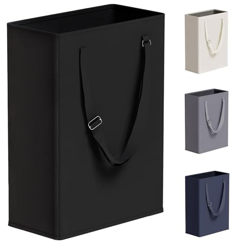 45L Slim Laundry Hamper with Adjustable Long Handles & Mesh Top, Black | Small Laundry Baskets with Mesh Top, Narrow Dirty Clothes Hamper for Bedroom, Closet, and Bathroom - color: Black, size: 45L