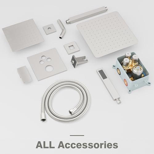 Shower System, All Metal Dual Rain Shower Head with Handheld | 3-In-1 Push Button Valve and Trim Kit, Brushed Nickel SUS304 10" Ceiling & 8" Wall Mount Heads, Bathroom Shower Faucet Set - color: Brushed Nickel