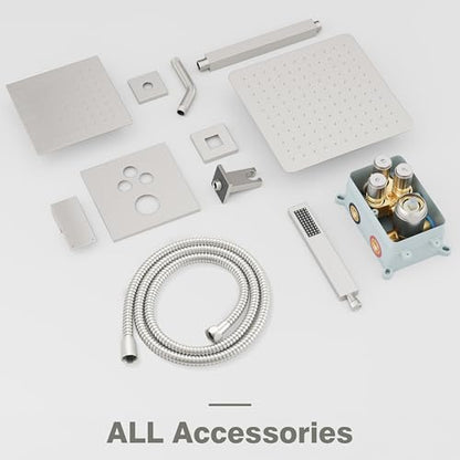 Shower System, All Metal Dual Rain Shower Head with Handheld | 3-In-1 Push Button Valve and Trim Kit, Brushed Nickel SUS304 10" Ceiling & 8" Wall Mount Heads, Bathroom Shower Faucet Set - color: Brushed Nickel