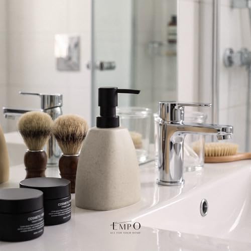 EMPO Ceramic Hand Soap Dispenser with Matte Black Pump, Stone-Textured Wabi-Sabi Liquid Dispenser for Bathroom Vanity and Kitchen Sink (360ml) - size: 360ml