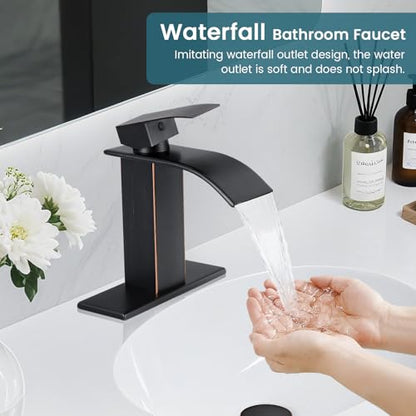 Bathroom Faucets ORB Waterfall Single Handle Bathroom Sink Faucet | with Pop-up Drain & Deck,Supply Hoses,Single Handle Vanity Faucet,Stainless Steel,1 or 3 Hole,RV,Oil Rubbed Bronze - color: A-Oil Rubbed Bronze, style: Short