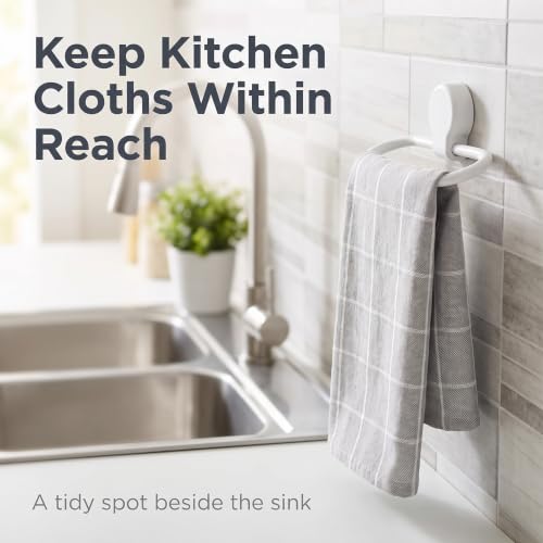 2Pcs White Towel Ring Towel Rack Hand Holder for Bathroom Self Adhesive Non Punching Adhesive Towel Ring Kitchen Cloth Hanger Bath Towel Bars