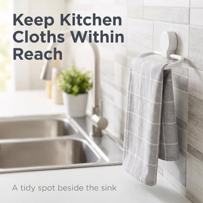 2Pcs White Towel Ring Towel Rack Hand Holder for Bathroom Self Adhesive Non Punching Adhesive Towel Ring Kitchen Cloth Hanger Bath Towel Bars