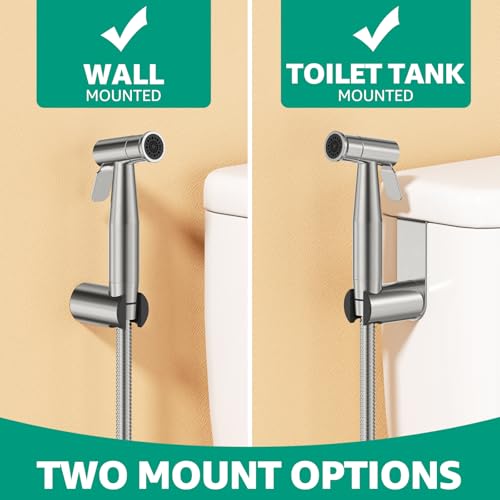 Handheld Bidet Sprayer for Toilet Brushed Nickel with Leakproof Hose,Stainless Steel Cloth Diaper Sprayer,Adjustable Water Pressure,Dual Mode Wall/Toilet Mount Jet Spray for Baby Feminine Senior Wash - color: Brushed Nickel
