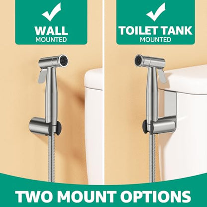 Handheld Bidet Sprayer for Toilet Brushed Nickel with Leakproof Hose | Stainless Steel Cloth Diaper Sprayer,Adjustable Water Pressure,Dual Mode Wall/Toilet Mount Jet Spray for Senior Wash - color: Brushed Nickel