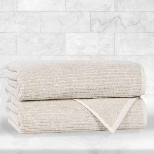 Superior Destin Viscose Cotton Blend Medium Weight Towels, for Bathroom, Shower, Spa, Plush, Quick Dry, Ultra-Soft Towels, Bath Essentials, Ribbed Design, Bath Towels, Set of 2, Beige - color: Beige, size: Bath Towel - 2PC