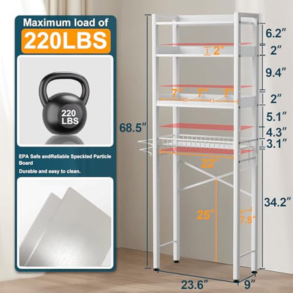 Over The Toilet Storage Cabinet,4 Tier Bathroom Organizer and Storage With Adjustable Shelf Waterproof Feet Pad and Basket Multifunctional Space Saver Freestanding Bathroom Shelves With Dividers White - color: White