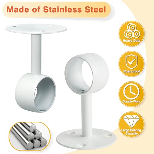 Alise Curtain Rod Holder Bracket 1-1/2''Dia,Closet Rod Holders Wall Mounted | Ceiling Mount Curtain Rod Flange Brackets,Curved Shower Curtain Rod Holder for Bathroom,Kitchen,Stainless Steel,White,4 Pcs - color: White Finish, size: 38mm/1-1/2 Inch Dia.