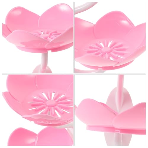 TOYANDONA Double Layer Lotus Soap Dish with Drain Pink Plastic Soap Holder Storage Rack for Bathroom Wall Mount No Drilling Suction Cup