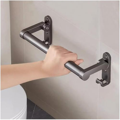 Grab Bars for Shower，Foldable Bathroom Grab Barwith Hooks, Gray11.8-Inch | Built-in towel hook featuring a space-saving 90° folding design that meets both safety and storage needs - color: Gray 30cm with hook