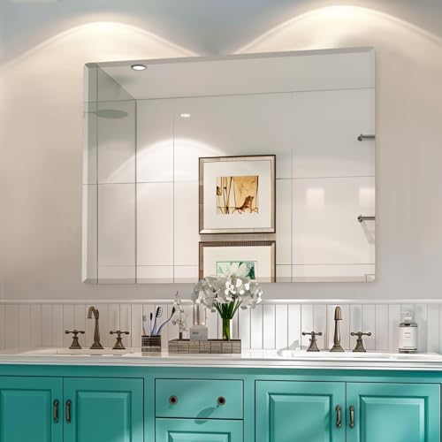 Beveled Bathroom Mirror 40"x30" Frameless Mirror Rounded Corner | Modern Wall Mount Vanity Mirror, Hangs Horizontally or Vertically, Rounded Rectangle, Shatterproof, Upgraded Packing - size: 40"L x 30"W