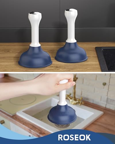 ROSEOK Sink Plunger, Mini Plunger with Short Handle, Powerful Small Plunger | For Bathroom Sinks, Kitchen Sinks, Tubs, Shower Drains, Navy Blue