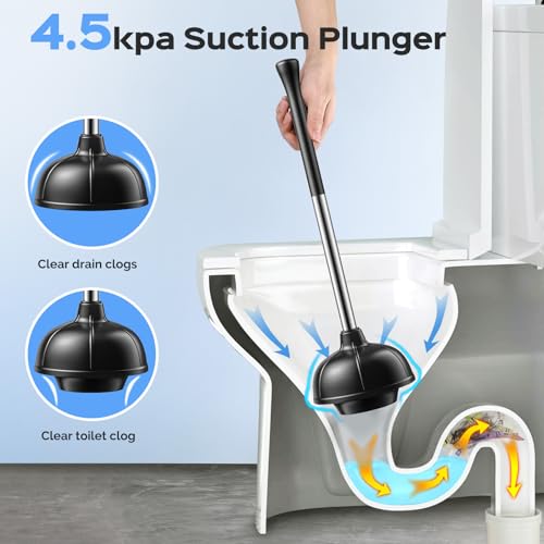 HAMITOR Toilet Plunger and Brush Set: 2 in 1 Stainless Steel Rustproof Combo with Deep Cleaning Curved Bristles - Heavy Duty Toilet Unclogging for Family Bathroom - Compact Apartment Accessories - color: Silver