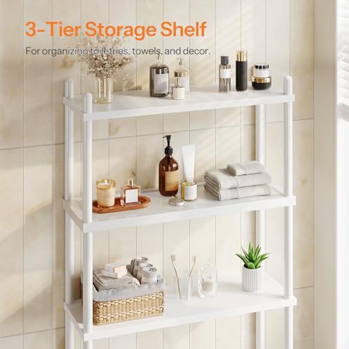 HOOBRO Over the Toilet Storage, 3-Tier Over Toilet Bathroom Organizer, Freestanding Above Toilet Shelf with Adjustable Feet, Space Saving, Easy Assembly, White WW63TS01 - color: White + White