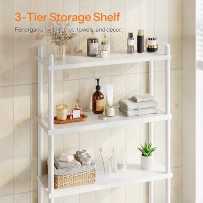 HOOBRO Over the Toilet Storage, 3-Tier Over Toilet Bathroom Organizer, Freestanding Above Toilet Shelf with Adjustable Feet, Space Saving, Easy Assembly, White WW63TS01 - color: White + White