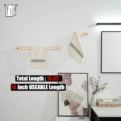 JQK Champagne Bronze Towel Bar, 16 Inch 304 Stainless Steel Thicken 0.8mm Towel Rack Bathroom, Towel Holder Wall Mount, Total Length 18.41 Inch, TB250L16-CB - color: Champagne Bronze, size: 16.41 Inch