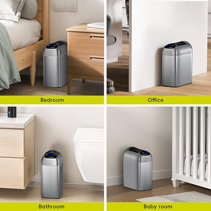EKO Astro Slim Sensor Trash Can, 10L / 2.6 Gallon Touchless Garbage Bin with Soft-Close Retractable Wing Lid, Motion Sensor Stainless Steel Trash Can for Bathroom, Kitchen and Office, Waterproof - size: Astro 10L-Matte Stainless