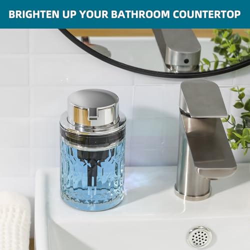 RYTOXILO Foaming Soap Dispenser, Clear Glass Foam Hand Soap Dispenser for Bathroom, Refillable 7.8 Fl Oz Foamy Pump Bottle with Plastic Sliver Pump, Modern Dish Soap Foam Dispenser Container - color: Clear Bottle+ Sliver Pump