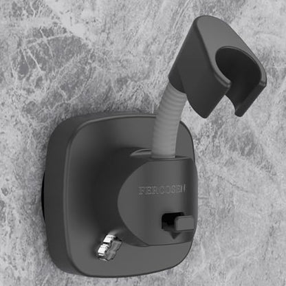 Shower Head Holder with Suction | 360° Swivel | Gray | Tool-free install in seconds, 360° swivel head, 10kg built-in storage hook, removable, rust-resistant, strong suction grip - color: Gray