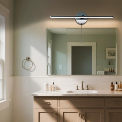 Vanity Light with On Off Switch,24 inch Brushed Aluminum LED Light Vanity Bar for Bathroom,Modern LED Wall Picture Lamps Sconces with Pull Chain Switch LED 3000-3500K (AM) - color: Brushed Aluminum