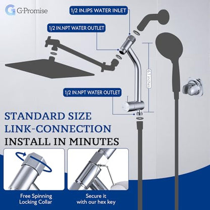G-Promise 6.1 Inch Low-level Shower Diverter with Handheld Holder (Chrome) | All Metal Construction, 4 Spray Settings, 6.1 Inch Low Diverter, Dual Mount Shower Holder, Standard Thread Connection - color: Chrome, size: 4-Settings