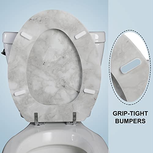 Angol Shiold Elongated Marble Toilet Seat with Zinc Alloy Hinges, Easy to Install and Clean, Anti-pinch (Gray) - color: Grey Marble, size: Elongated-18.5”