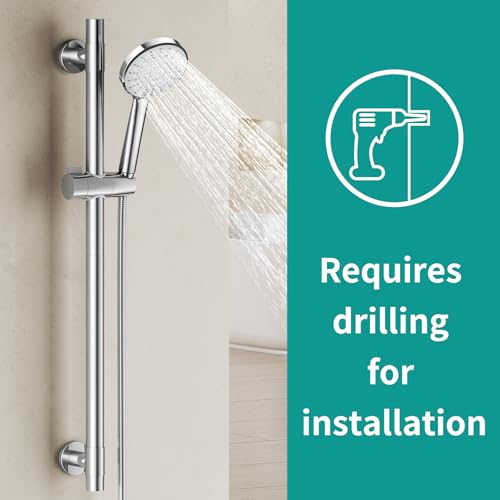 Shower Slide Bar Handheld Shower Head with Hose, 5-Function Hand Shower with Wall Mount，shower slide bar,adjustable height shower head (A-round, Chrome) - color: Chrome