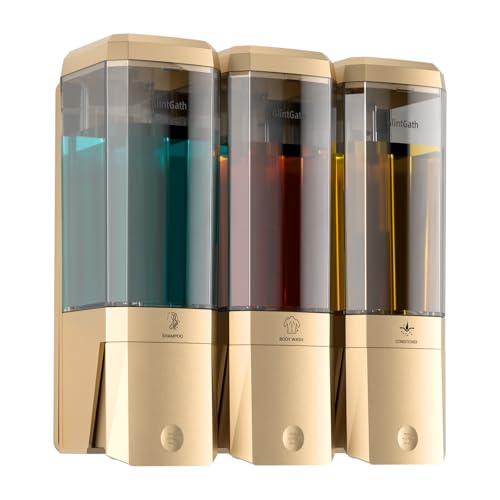 Shampoo and Conditioner Dispenser,Shower Dispenser 3 Chamber No Drill Shampoo Dispenser for Shower Wall Mounted Shower Soap Dispenser for Bathroom Hotel,Large Capacity 3 * 500ML,Gold - color: Glod 3 Chamber