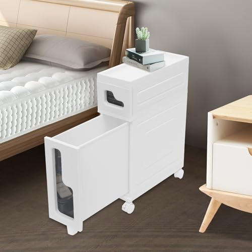 2 Tiers Slim Bathroom Storage Cabinet, 15.7" L X 6.3" W X 22" H Slim Rolling Cart, 66.14 Lbs Load-Bearing Capacity Narrow Storage Cabinet for Living Room, Kitchen, Bathroom, Office - size: 15.7" L X 6.3" W X 22" H