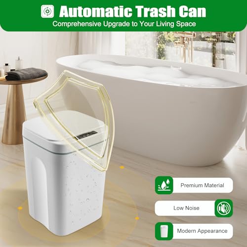 Kitchen Trash Can, 16L Automatic Trash Cans Built-in LED Lighting & Trash Bag Box Automatic Motion Sensor Bathroom Trash Can with One-Touch Auto Bagging & Odor Sealing for Kitchen Bedroom Office