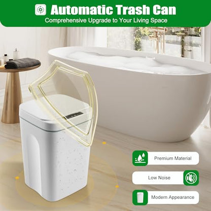 Kitchen Trash Can, 16L Automatic Trash Cans Built-in LED Lighting & Trash Bag Box Automatic Motion Sensor Bathroom Trash Can with One-Touch Auto Bagging & Odor Sealing for Kitchen Bedroom Office