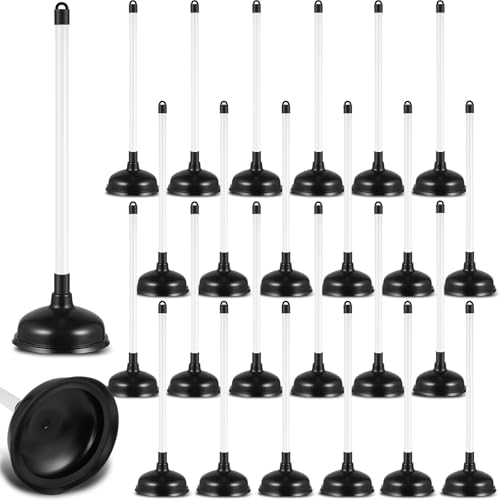Reallnaive 24 Pack Toilet Plungers Bulk with 19.7 Inch Long Handle Force Suction Cup Rubber Plunger for Bathroom to Fix Clogged Toilets Drains (Black) - color: Black