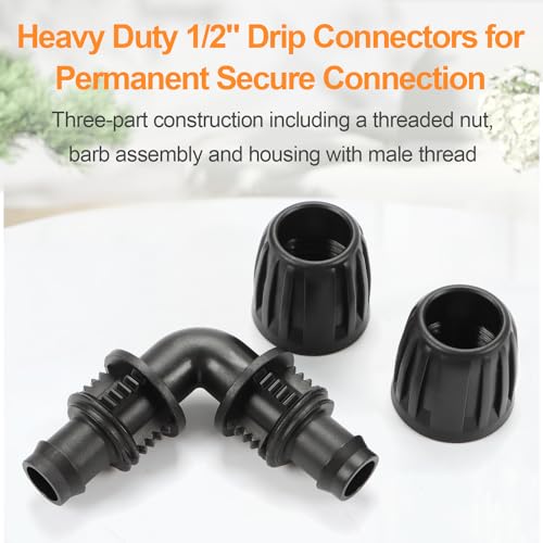 Drip Irrigation Elbow Fittings, 12 Pieces 1/2'' Dripline Locked Barbed Elbow Connectors for 1/2 Inch Irrigation Tubing (1/2" ID x 0.650" OD) 90 Degree Corner for Garden Sprinkler Systems - size: 1/2" Nut Elbow 12 Pcs