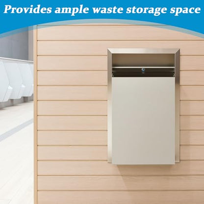 Maxdot 12 Gallon Recessed Waste Receptacle Stainless Steel Commercial Trash Can with Lock Wall Mounted Trash Can for High Traffic Areas Commercial Restrooms
